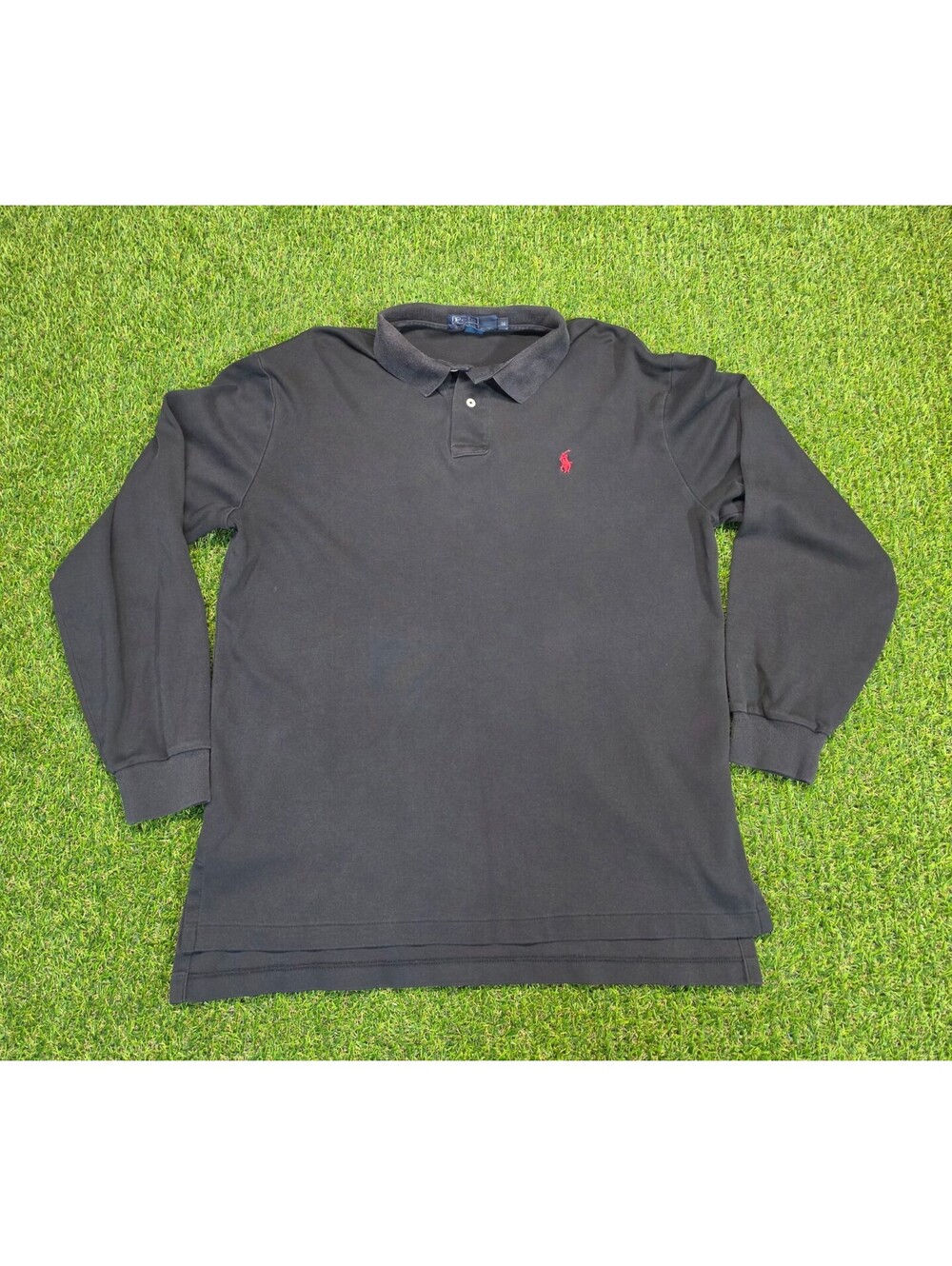 Polo by Ralph Lauren Men's Long Sleeve Black Cotton Polo, M,